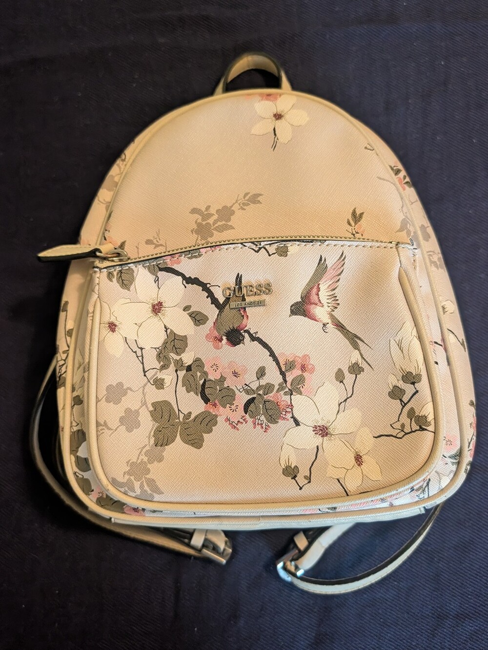 GUESS Cream Floral Mini Backpack with Bird Motif